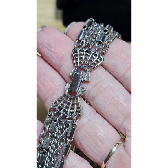 Trifari Multi Strand Necklace Draped Chain Folding Clasp Silver Tone 24” - Picture 6 of 7